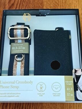 House of Harlow 1960 Black and Gold Crossbody Phone Strap with Detachable Wallet